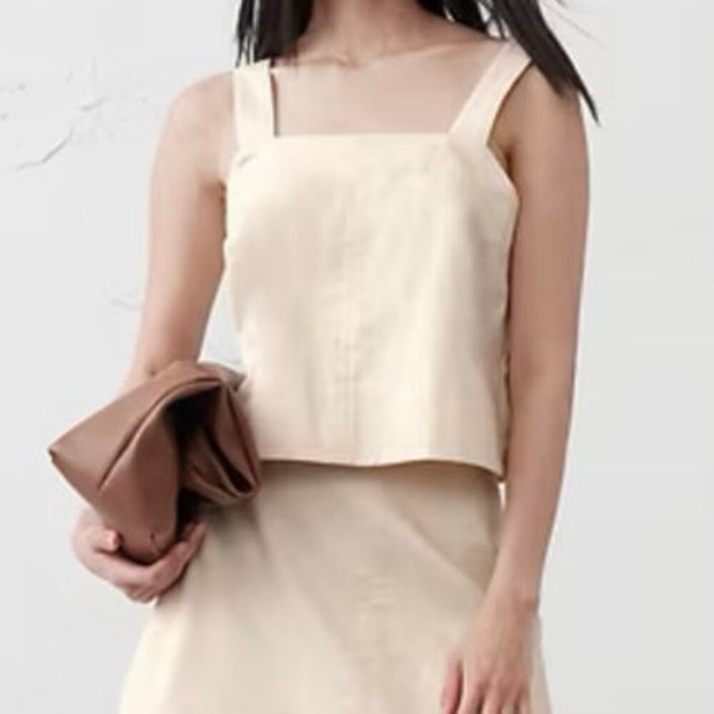 LINEN-BLEND BOXY TOPSTITCH TANK